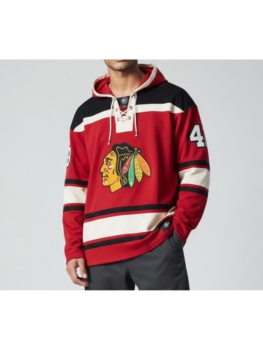 Chicago Blackhawk’s Superior 47 lacer hoodie Black And Red Men’s 2XL